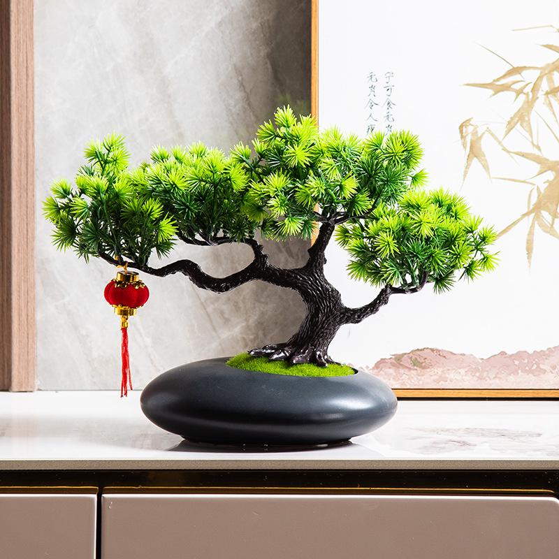 

Имитация сосны бонсай цветочная композиция с вазой - дизайн подокарпа для декора гостиной C model with white vase