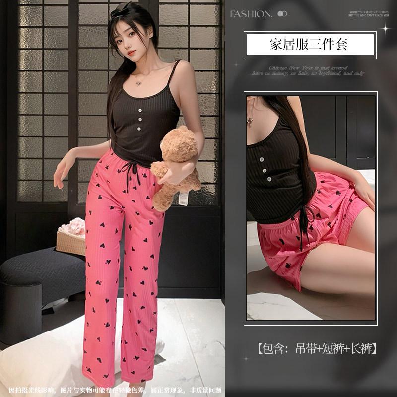 

Women s love spring summer sweet and cute three-piece set high-end suspender shorts set sexy Xxl【 70-82.5kg 】