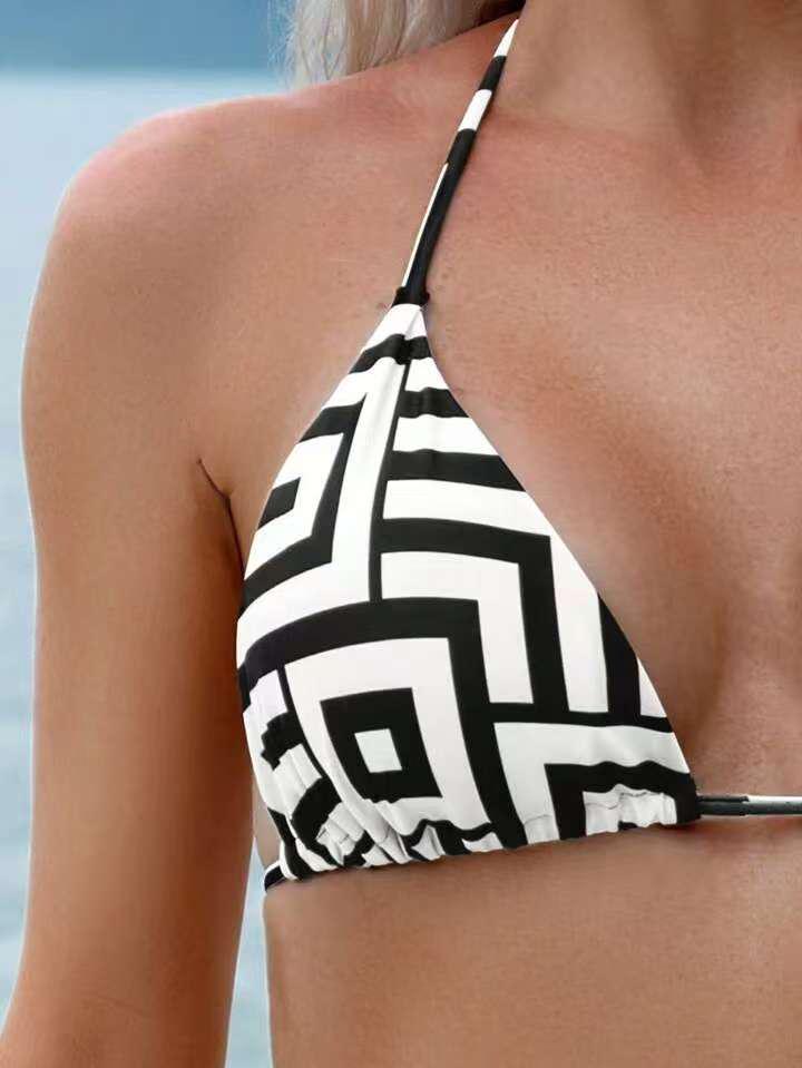 Langxin 2025 European & American Lace-up Bikini 4-Piece Swimsuit Set