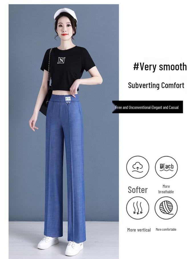 Women's High-Waisted Tencel Wide-Leg Jeans - Loose, Floor-Length, Spring/Autumn Style