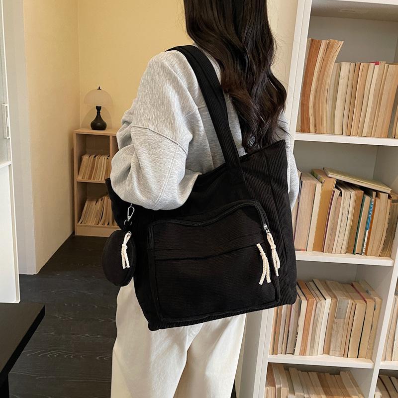 Women's Large Corduroy Tote - Summer 2026 Casual Bucket Shoulder Bag