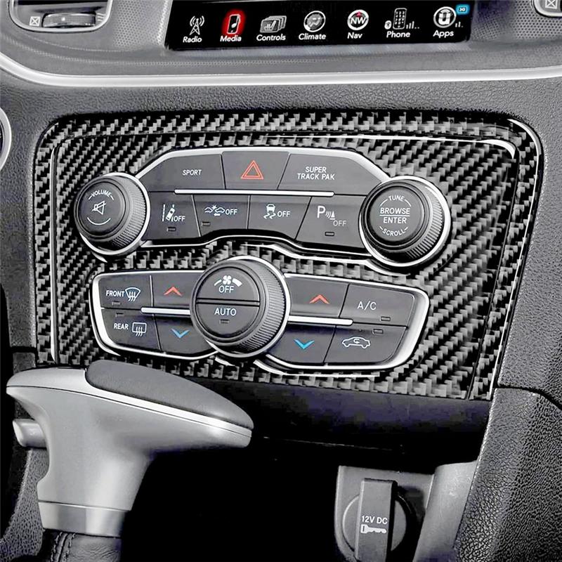 A03Z-Carbon Fiber For Dodge Charger 2015- Central Control Air A/C Switch Panel Cover Trim Interior Accessories