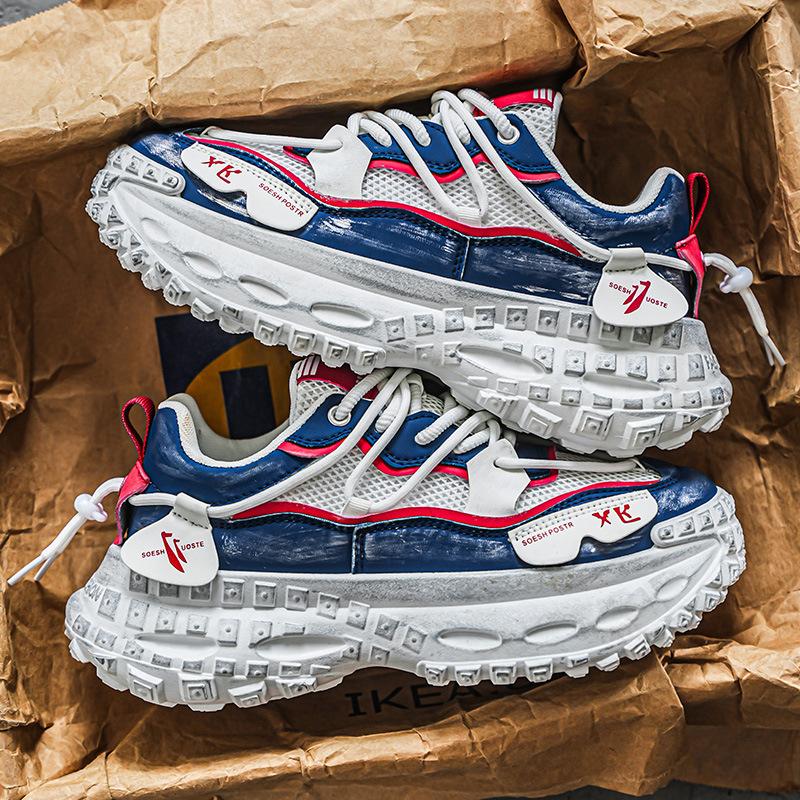 

Men s shoes 2025 summer new fashionable versatile tire sole heightened breathable mesh light luxury retro casual dad shoes 44