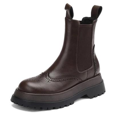 Fashion French Vintage Carved Chelsea Booties Women Autumn Winter New Designer Shoes Female English Style Platform Smoke Boots Woman