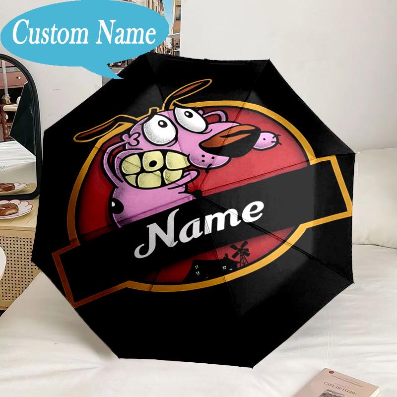 Custom Name Umbrella Cowardly Dog Adventure Umbrella 8-Frame for Travel, Camping, Casual Lightweight Portable, Essential for Family Gifts