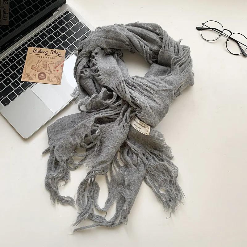 Ripped Hole Tassel Vintage Scarf Men Women Autumn Spring Retro Ragged Hip Hop Punk Y2K Neck Warmer
