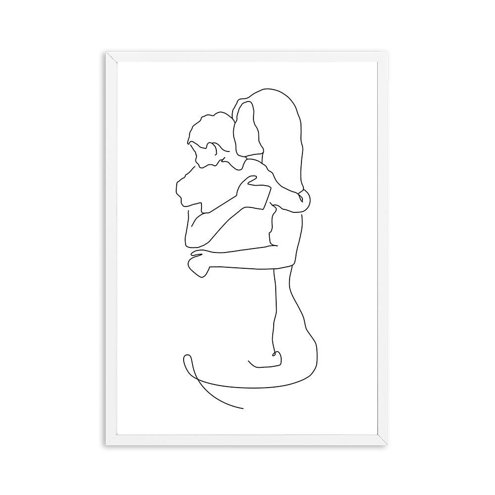 Mother and Daughters Son Art Line Drawing Posters Abstract Minimalist Wall Art Canvas Print Painting Moder Decorative Pictures