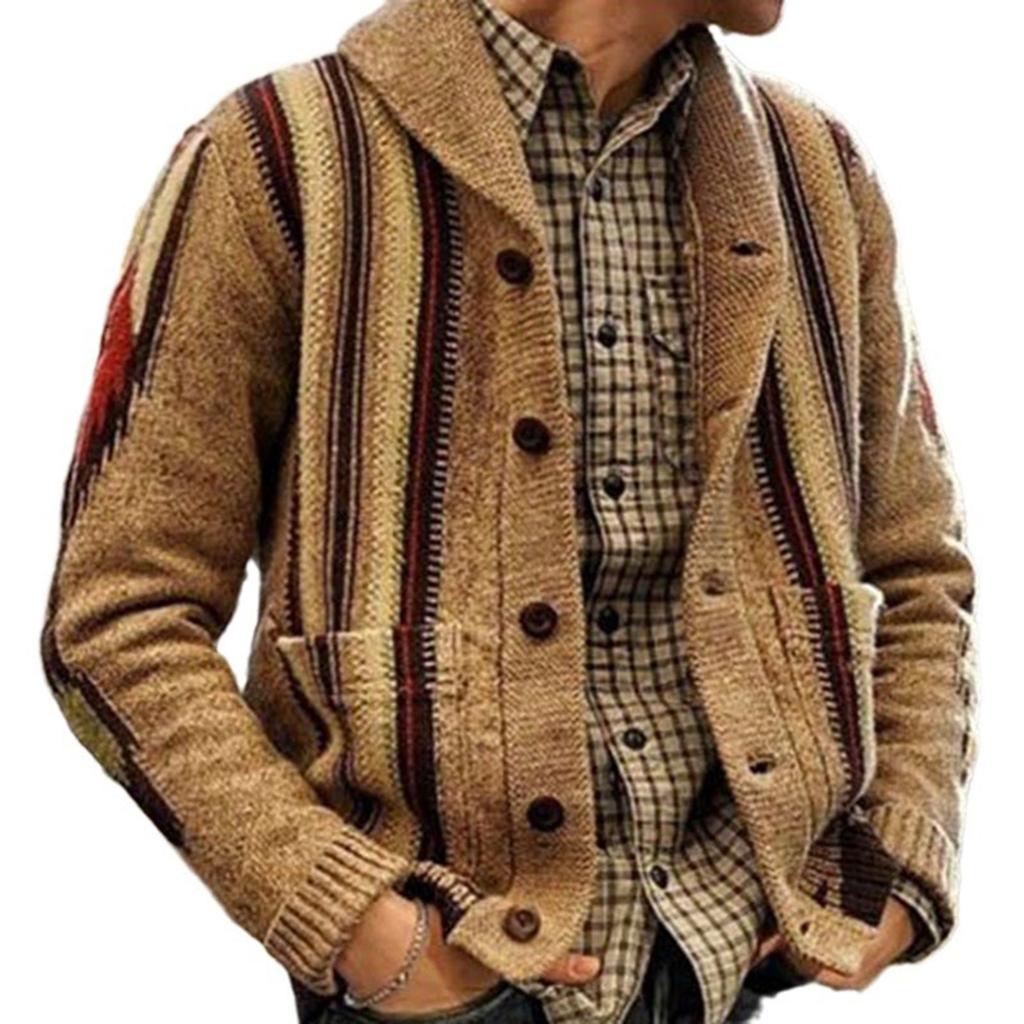 Men's Button-down Lapel Cardigan Jacket Slim Fit Outerwear Knitted Sweater