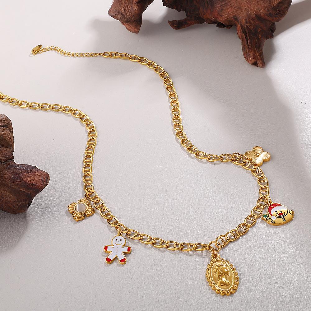 Fashion DIY Colorful Cartoon Pendant Necklace Stainless Steel Gold Plated Trend Jewelry