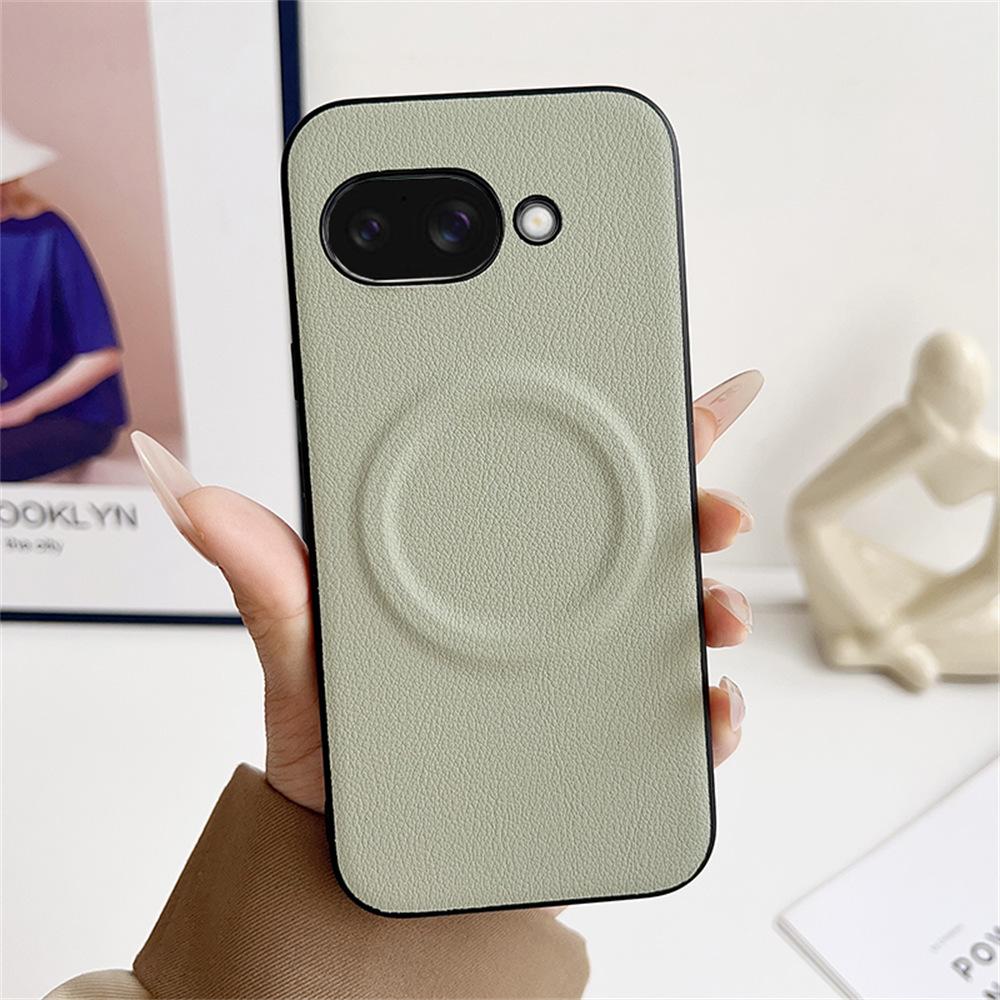 

For Google Pixel 9a Case Compatible with MagSafe PU+TPU Phone Back Cover Light Green