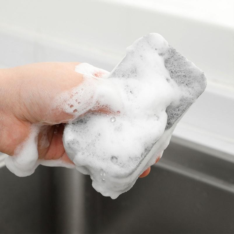 Gray & White Durable Double-Sided Sponge Scourer: Thick Dishwashing Cloth & Magic Eraser for Pot Cleaning