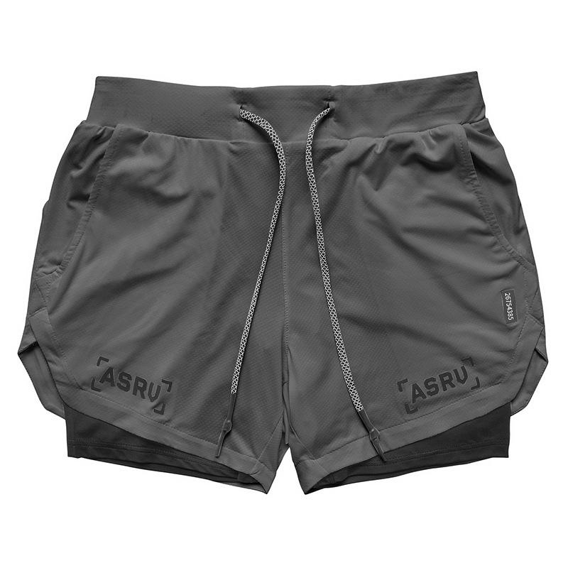 Shorts de Corrida ao Ar Livre Masculino Plus Size com Camada Dupla e Múltiplos Bolsos