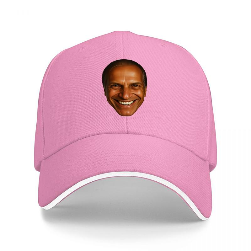 Obama Face Print Baseball Cap Black Adjustable Hat with White Trim and Smiling Portrait Design for Adults