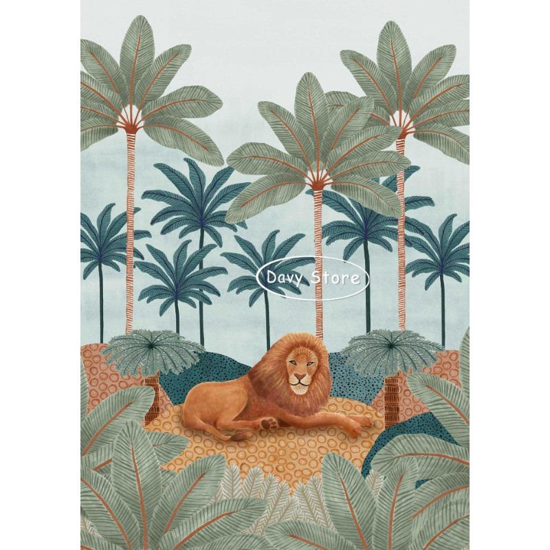 Boho Dschungeltiere Tiger Affe Giraffe Kokospalme Poster Kinderzimmer Leinwandgemälde Wandkunst Druck Bild Baby Kinderzimmer Dekor