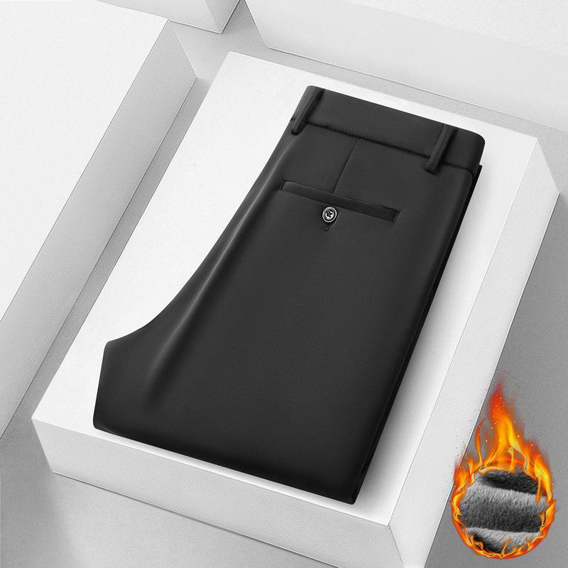 

80КГ-150КГ Зимние Теплые и Бархатные Толстые Большие Мужские Повседневные Брюки Западные Брюки Деловые Однотонные с Высокой Посадкой Прямые Брюки 36 чёрный