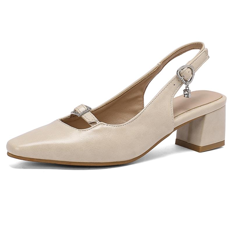 

Slingback Medium Heels Pumps Shoes Woman 2024 Elegant Close Toe Black Blue Red Nude Heeled Office Wedding Shoes Ladies Sandals 39 бежевий