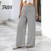 Breathable Loose Trousers Women Striped Wide Leg Pants, Summer Elastic Waist Casual Pants Trousers, Fit Palazzo with Pockets Daily Wear