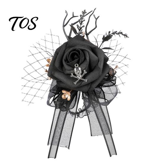 Day of The Dead Wrist Decor Gothic Flower Corsage for Halloween Party, Black Wedding Corsage, Romantic Decorative Floral Bracelet Prom Accessory Prom,