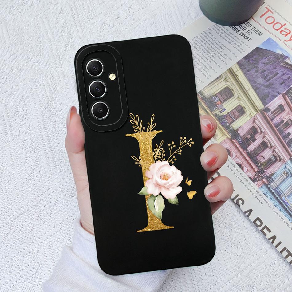 Phone Case For Samsung Galaxy A34 A33 A32 Elegant Rose Letter Soft Liquid Silicone Sqare Back Cover For Samsung A 34 33 32 Shell