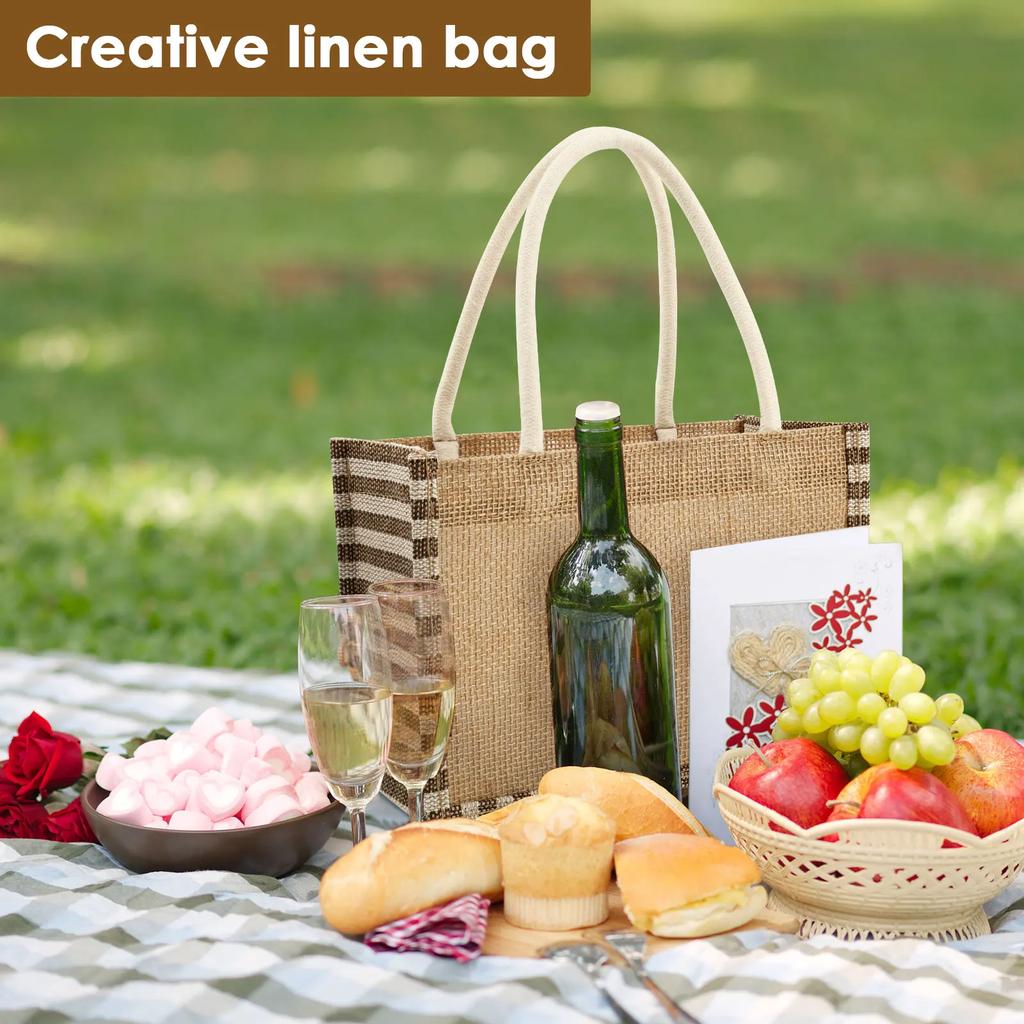 6/12Pcs Burlap Tote Bag Large Capacity Ladies Handheld Shopping Bag Reusable Gift Bags with Handle for Birthday Parties Wedding