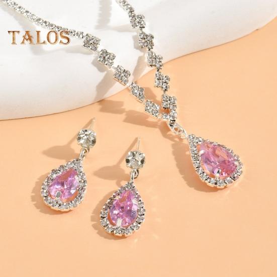 1 Set Women Jewelry Set Rhinestone Necklace Earrings Prom Wedding Party Bride Water Drop Dangle Earrings Formal Occasions Neck Jewelry