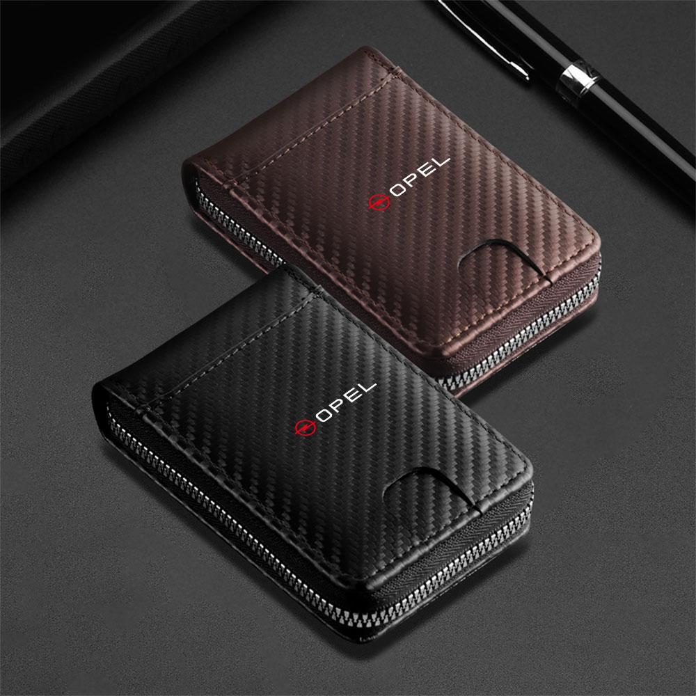 For Opel OPC Astra K Vectra Corsa Zafira Insignia Mokka Car Emblem Driver License ID Card Holder Storage Bag Case Wallet Decor