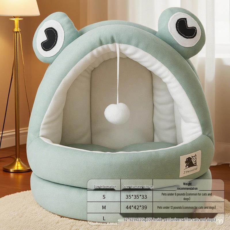 Winter Warm Semi-Enclosed Cat House & Kitten Bed - All-Season Pet Nest Pad