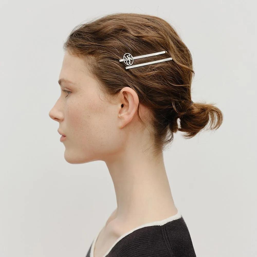 CIRCLE LOGO SLIM METAL HAIR PIN 2PACK silver YOU
