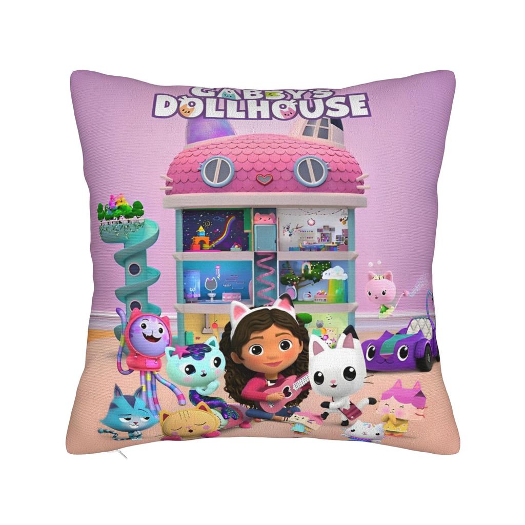 Gabby Dollhouse Cartoon Pillowcase Polyester Cushion Cover Decorative Cute Animals Pillow Case Cover Home Square 45X45cm