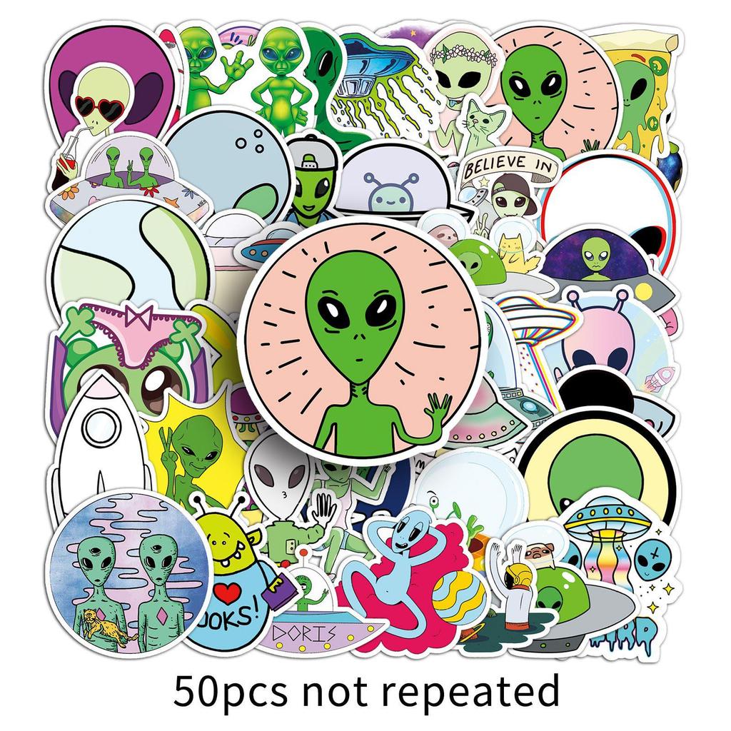 50 Alien-Themed Waterproof Stickers for Suitcases, Skateboards, Scooters, Tablets, and Cars