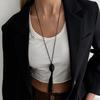 KunJoe New Trendy Black Acrylic Geometry Pendant Necklace Women Simple Rope Chain Long Tassel Sweater Chain Fashion Jewelry Gift