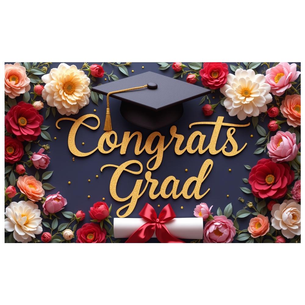 Grad Party Backdrop Gold Glitter Congrats Grad Display Congratulation Display Colorful Peonies Academic Background For Grad