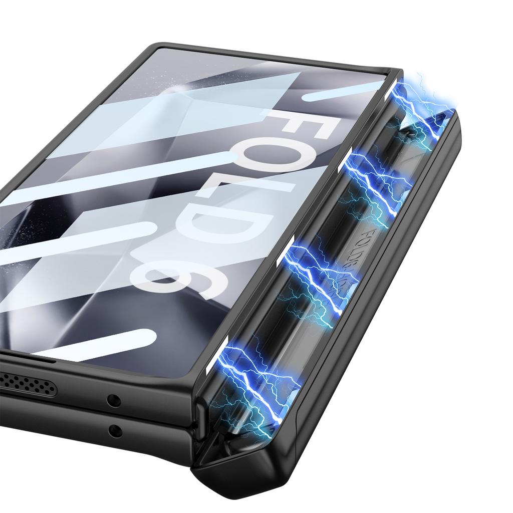 Tvrdý kryt z PC s magnetickým pantem pro Samsung Galaxy Z Fold 6 s držákem na pero, ochranný kryt obrazovky
