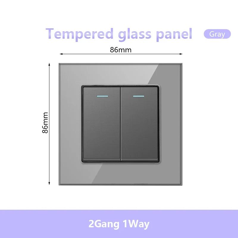 UK 13A 220V Dual Outlet with 18W Type-C Quick Charge,1/2 Way Light Switch Panel, Tempered Glass Surface,Wall Socket for TV/Phone
