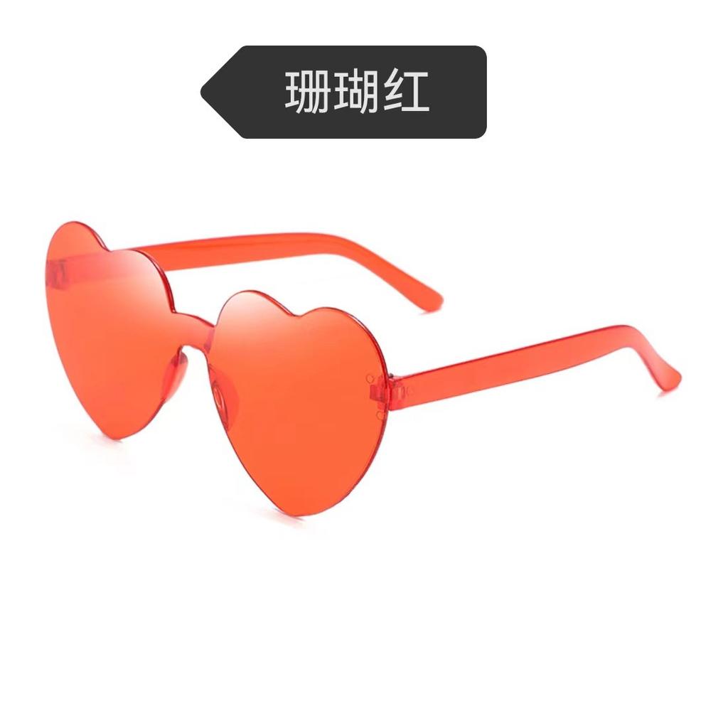 Pfirsichherz-Sonnenbrille, Liebesbrille, trendige rahmenlose einteilige Sonnenbrille mit Marinefilm und schillernder Farbe