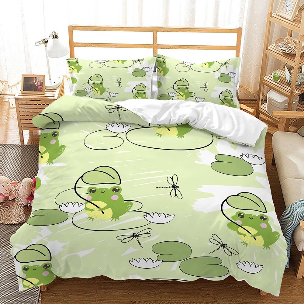

Cute Cartoon Frog Lily Pad Duvet Cover Set, Pond Themed Bed Cover, Kids Bedroom Home Decor, Whimsical Gift, Twin/Queen/King Size Bedding Set Baby 100x135cm