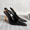 Women Elegant Patent Leather Pointed Toe Stiletto Sandals Summer Fashion Party Banquet High Heel Shoes