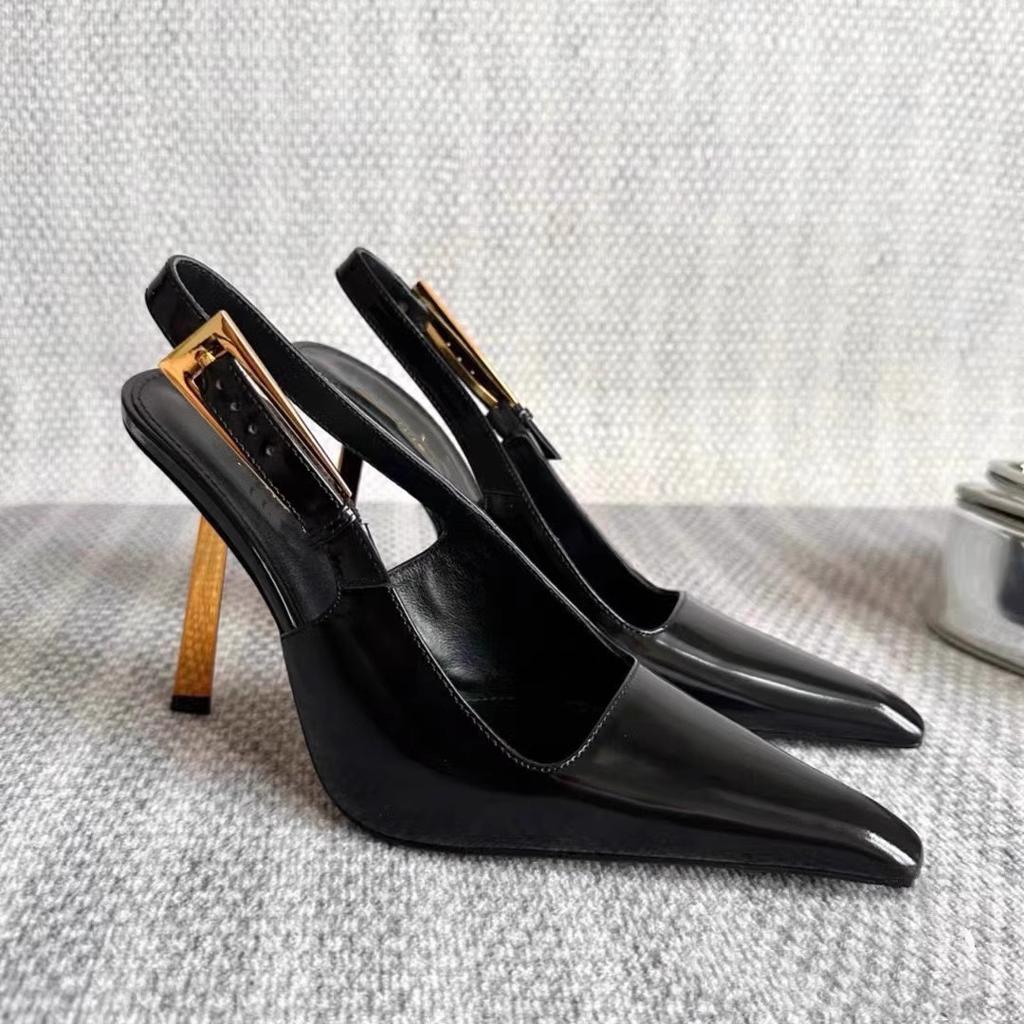 Women Elegant Patent Leather Pointed Toe Stiletto Sandals Summer Fashion Party Banquet High Heel Shoes