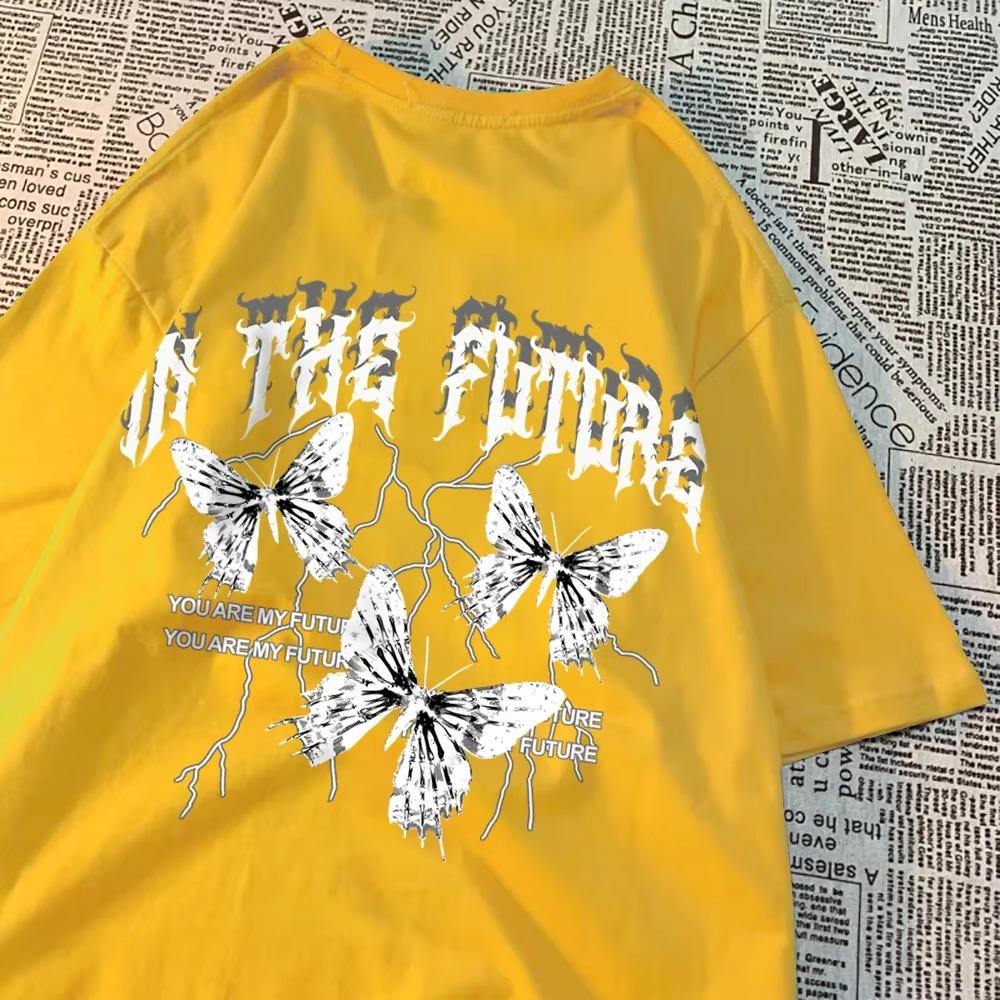 In The Future Dark Black Butterfly Tshirts Men Women Hip Hop Breathable T-Shirt Summer Couple Loose Tee Clothes T-Shirt Couple