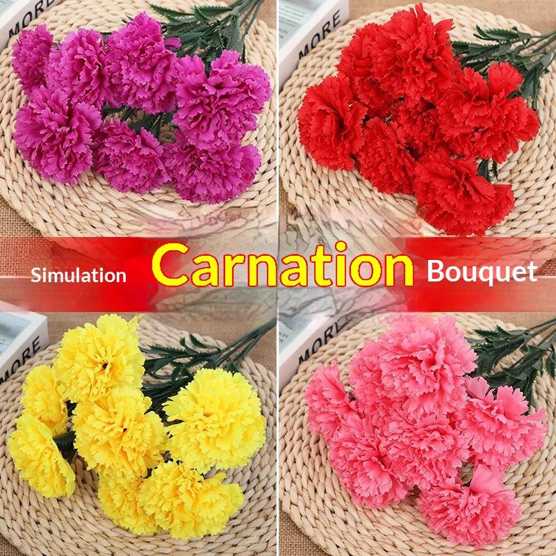 Artificial Carnation Real Touch Flower Bouquet Non-fading Reusable for Mother's Day Surprise Wedding Banquet Home Ornament