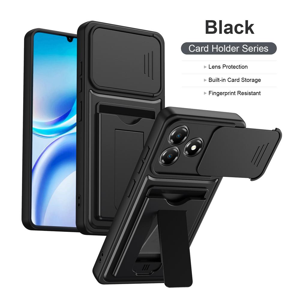 KEYSION Card Slot Holder Bag Phone Case for ZTE Blade A36 Slide Camera Protection Kickstand Shockproof Back Cover for Blade A36
