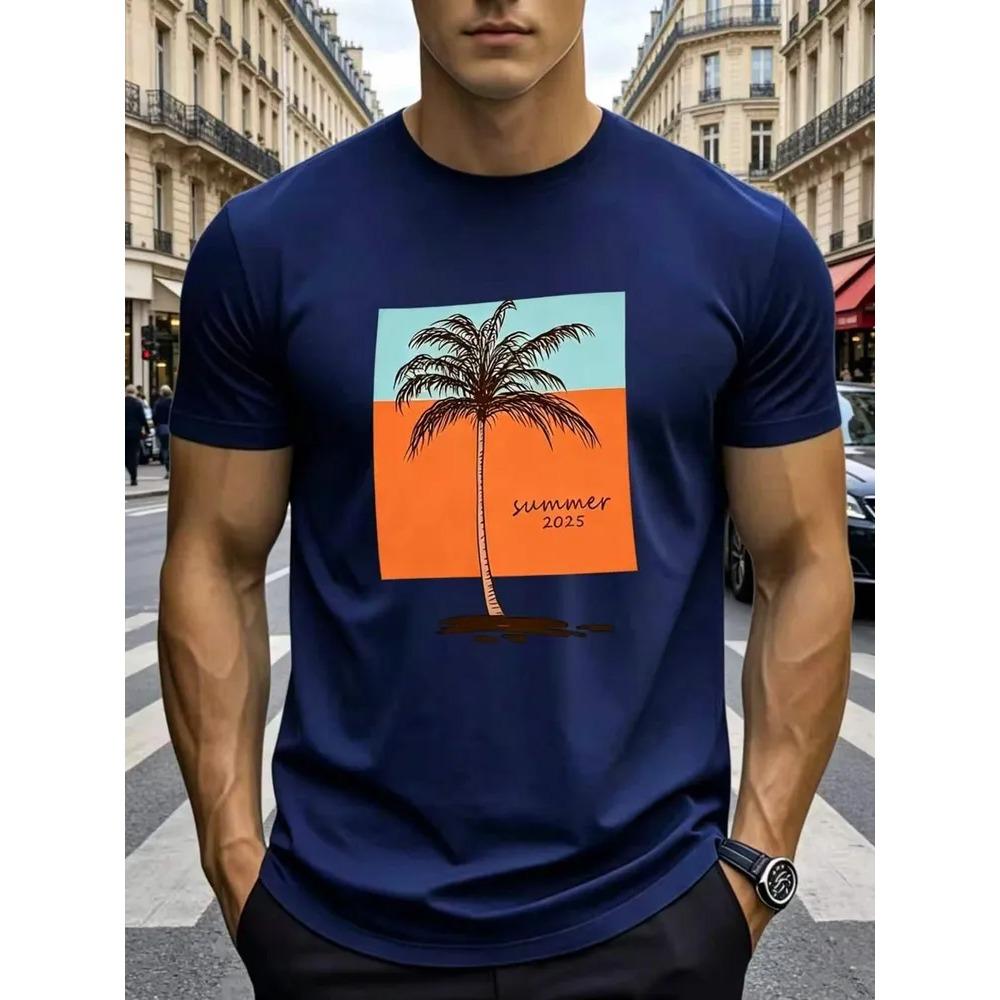 Creative Fun Colorful Pattern Print Short Sleeve T-shirt Summer Comfortable Fashionable Breathable Casual Versatile Sports Men's Cotton T-shirt