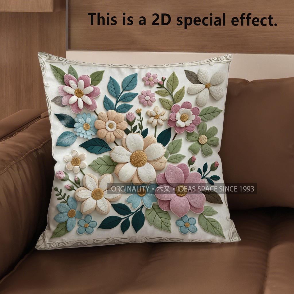 2D Set Of 4 Vintage Floral Throw Pillow Covers Pattern Cushion Cover Suitable For Sofa Bedroom Car Pillow Cover