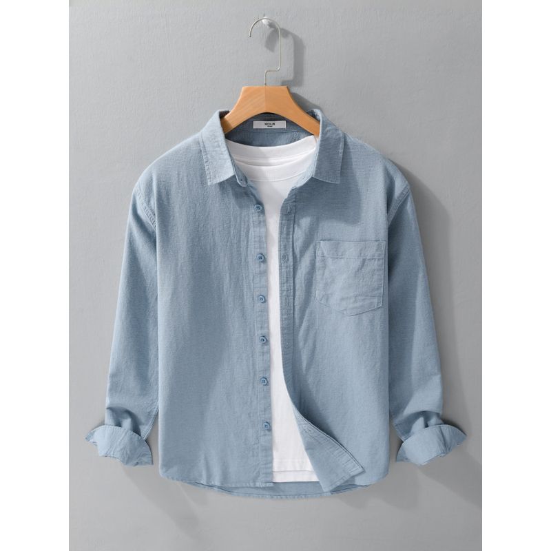 Spring Summer Japan Fashion Retro Long Sleeve Shirts Men's Loose Casual Shirt Outerwear Breathable Washed Cotton Simple and Versatile