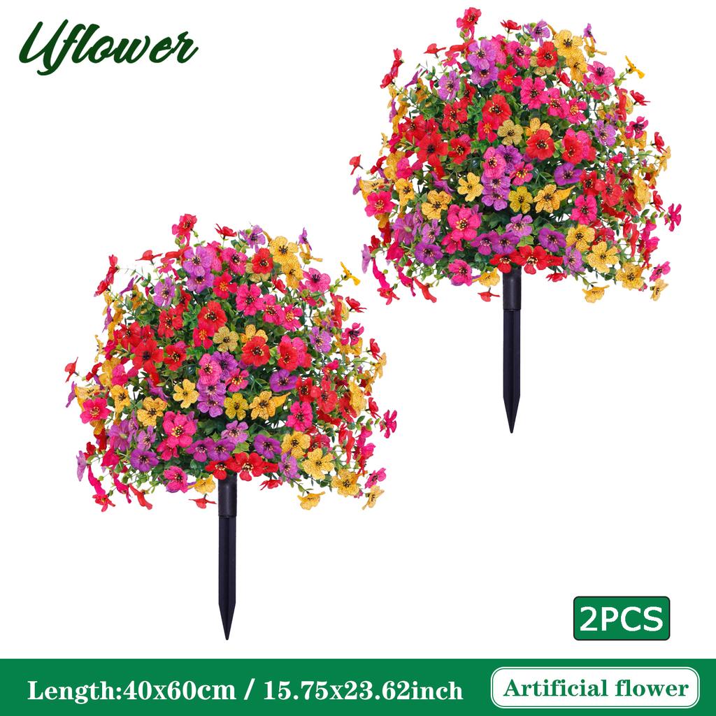 1/2PCS Artificial Violet Flower Balls with Stakes UV-Resistant Realistic Outdoor Decor for Garden, Porch, Patio, Wedding, Home
