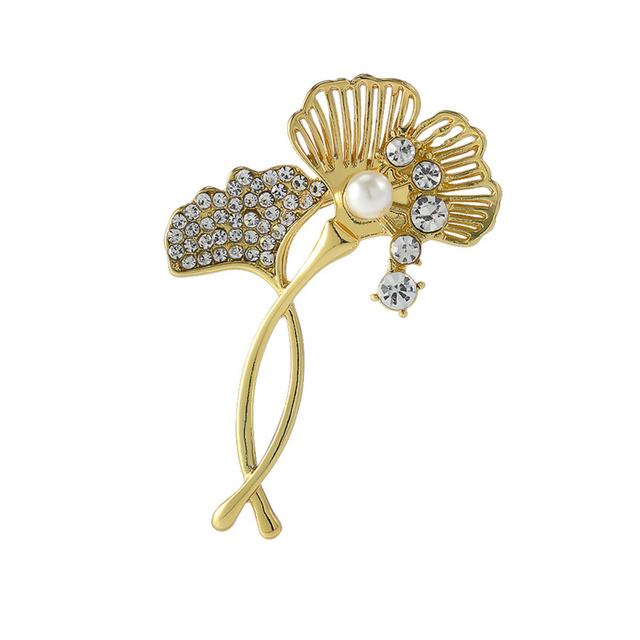 Высококачественный металлический сплав Стразы Металлические Броши Золотой Цвет Цвет Броши в виде Листа Гинкго Простые Стильные Стильные Броши с Хрустальными Камнями Одежда