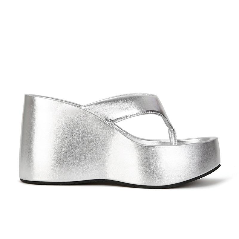 

[] Spice girl drag~ 10cm sponge cake thick bottom slope heel flip-flop shoes women s sandals outside 40