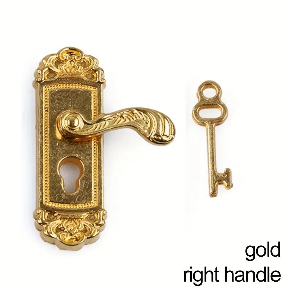Retro Style 1/12 Scale Dollhouse Lock Key Set Miniature Door Handles Brass Knobs Mini Furniture Pull Doll House DIY Accessories