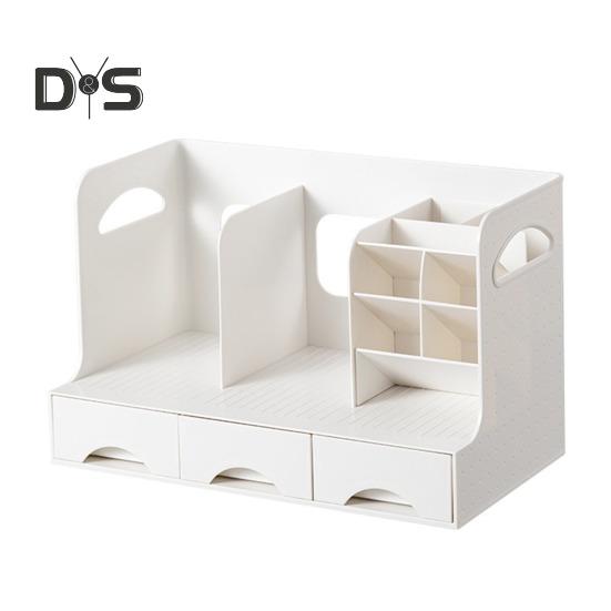 Pen Holder Bookend Large Capacity Desk Organizer with Smooth Drawer Handles Multi-Functional Storage Stationery Organizer
