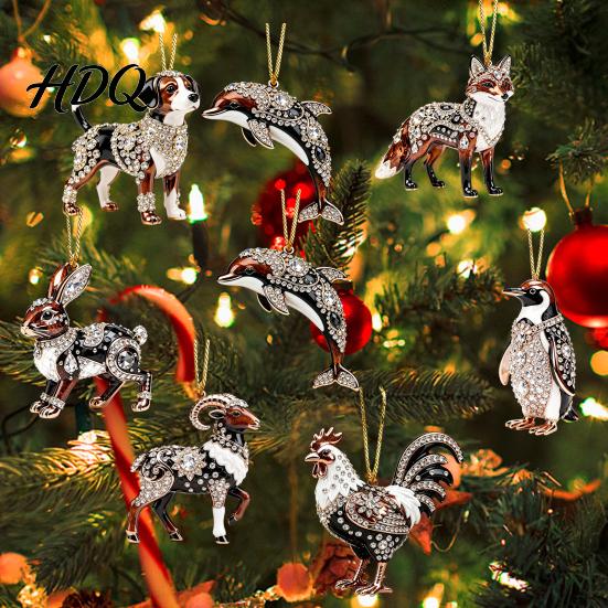 Small Animal Ornaments Christmas Acrylic Ornament Xmas Tree Hanging Decoration Decorative Charms Rhinestone Pendant for Holiday Party Decor